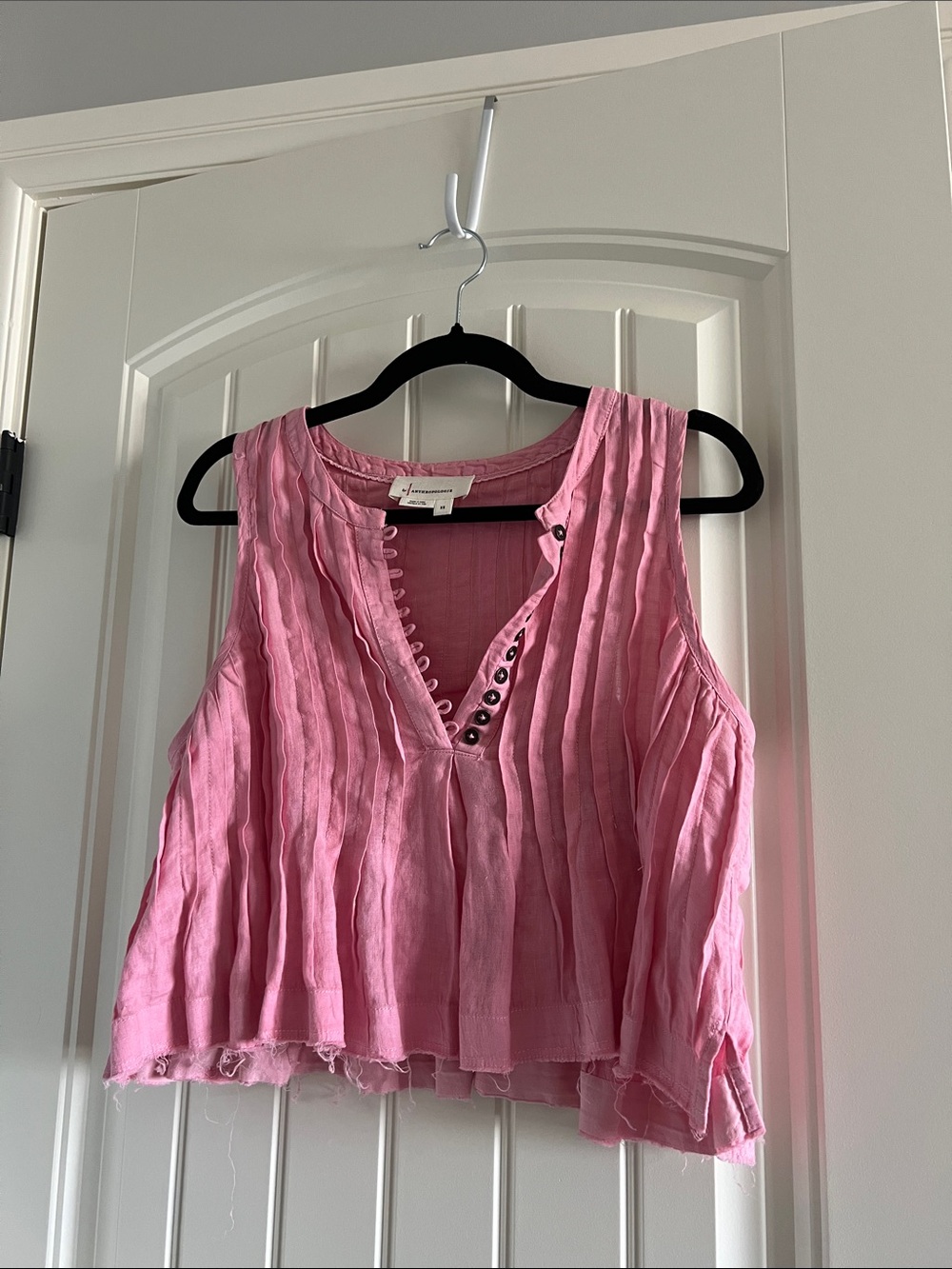 031 $18 Anthropologie 100% linen pink top